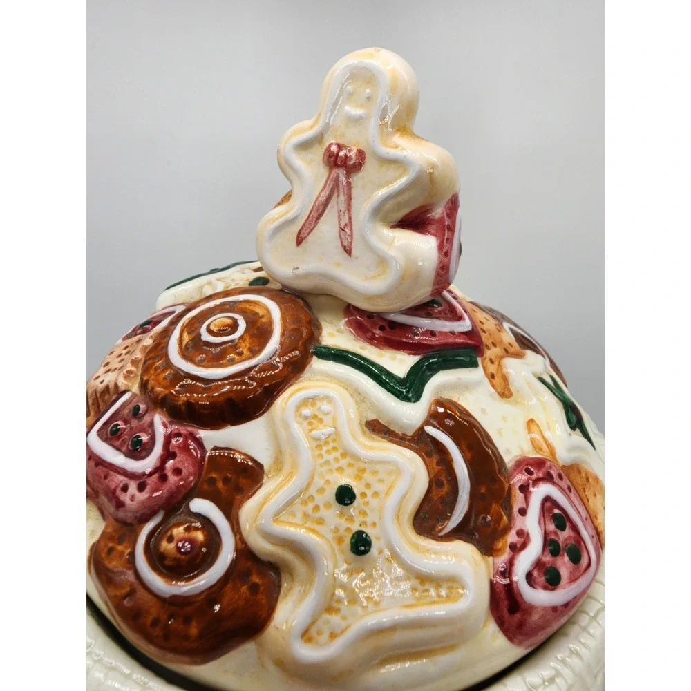 Vintage Ceramic Christmas Cookie Jar Burlap Sack Gingerbread Man Holiday Decor